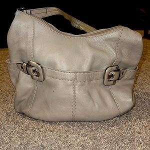 TIGNANELLO Grey Smooth Leather Triple Compartments Shoulder Bag